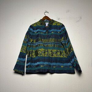 Renaissance Sweater Women L Jacquard Weave Pattern Paisley Abstract 90s Full Zip
